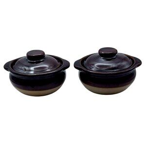 Western Stoneware Monmouth Pottery Maple Leaf Drip Glaze Covered Soup Bowls Pair
